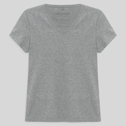Camiseta Slim Gola V Feminina - Mescla Claro