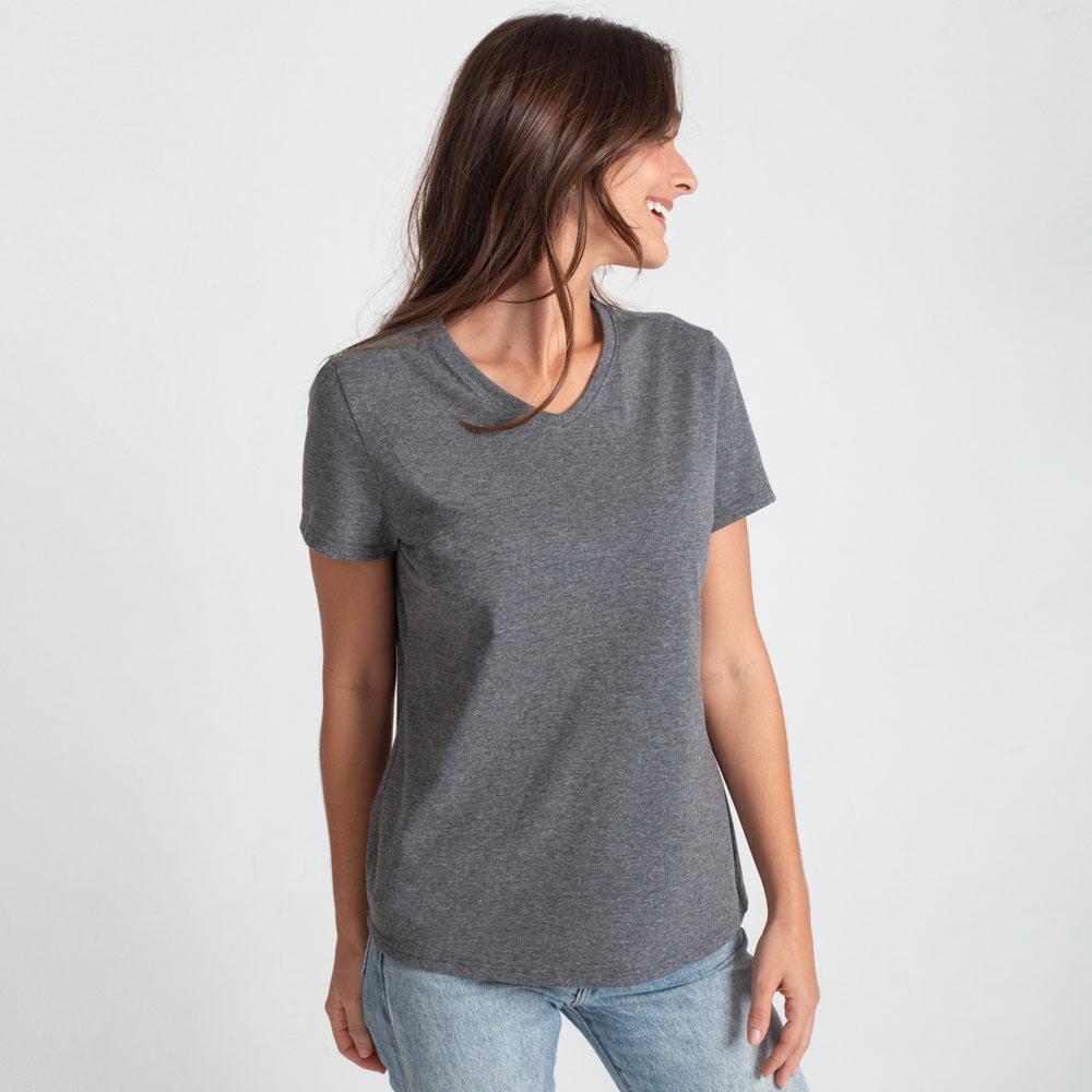 Camiseta Slim Gola V Feminina - Mescla Escuro