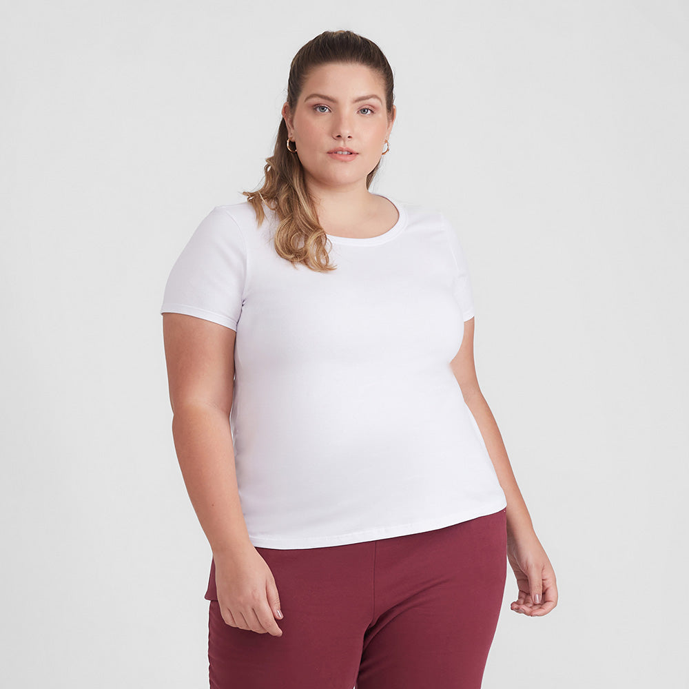 Camiseta Babylook Algodão Premium Plus Size Feminina - Branco