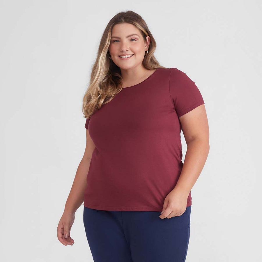 Camiseta Babylook Algodão Premium Plus Size Feminina - Vermelho Vinho