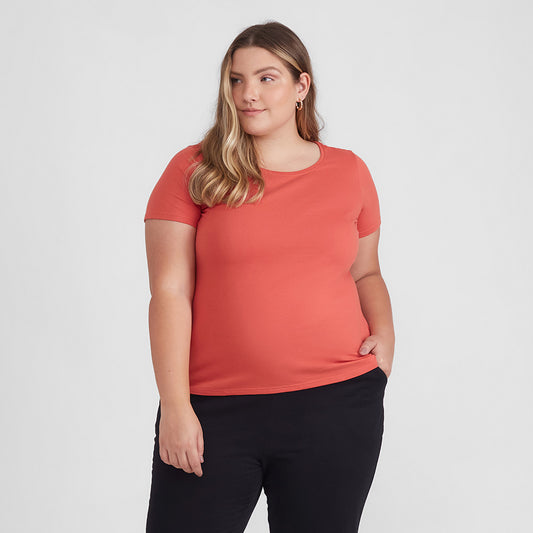 Camiseta Babylook Algodão Premium Plus Feminina - Laranja Coral