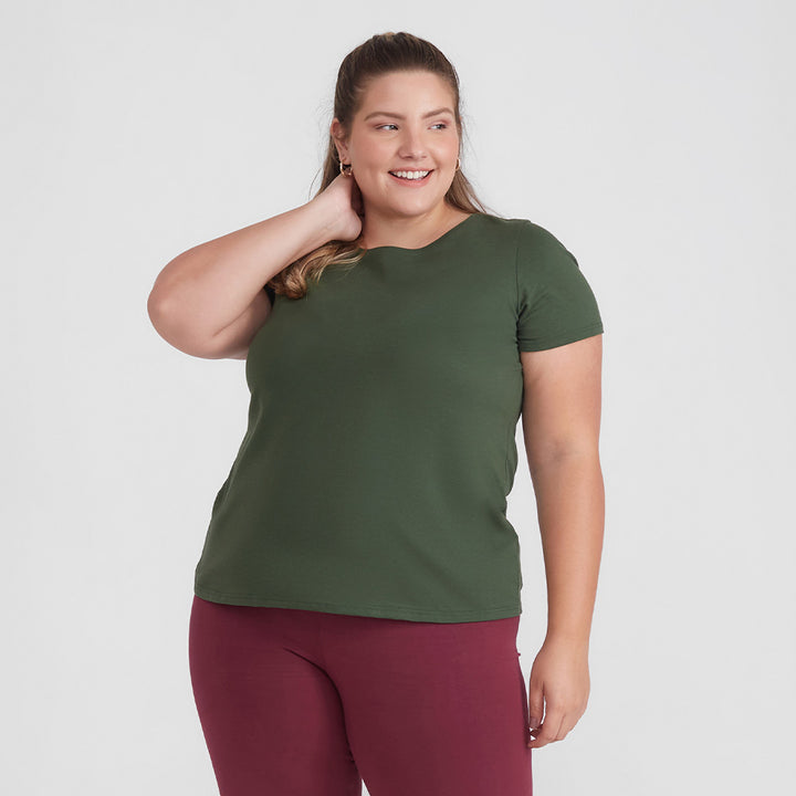 Camiseta Babylook Algodão Premium Plus Size Feminina - Verde Selva