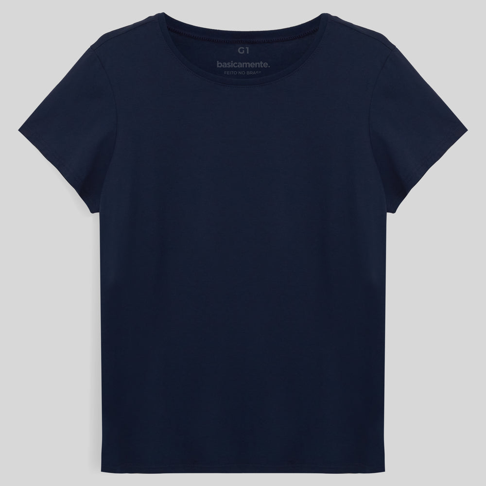 Camiseta Babylook Algodão Premium Plus Feminina - Azul Marinho