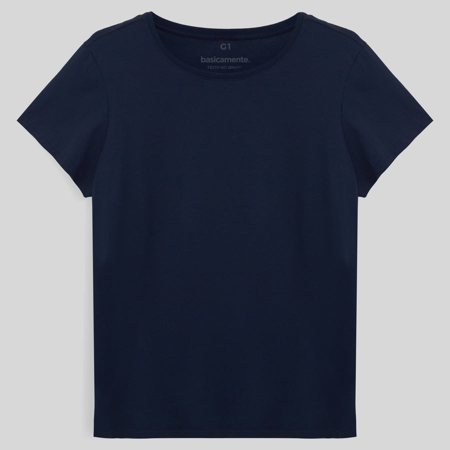 Camiseta Babylook Algodão Premium Plus Size Feminina - Azul Marinho