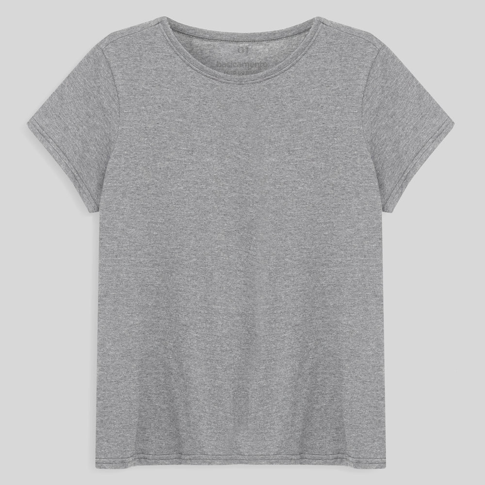 Camiseta Babylook Algodão Premium Plus Feminina - Mescla Claro