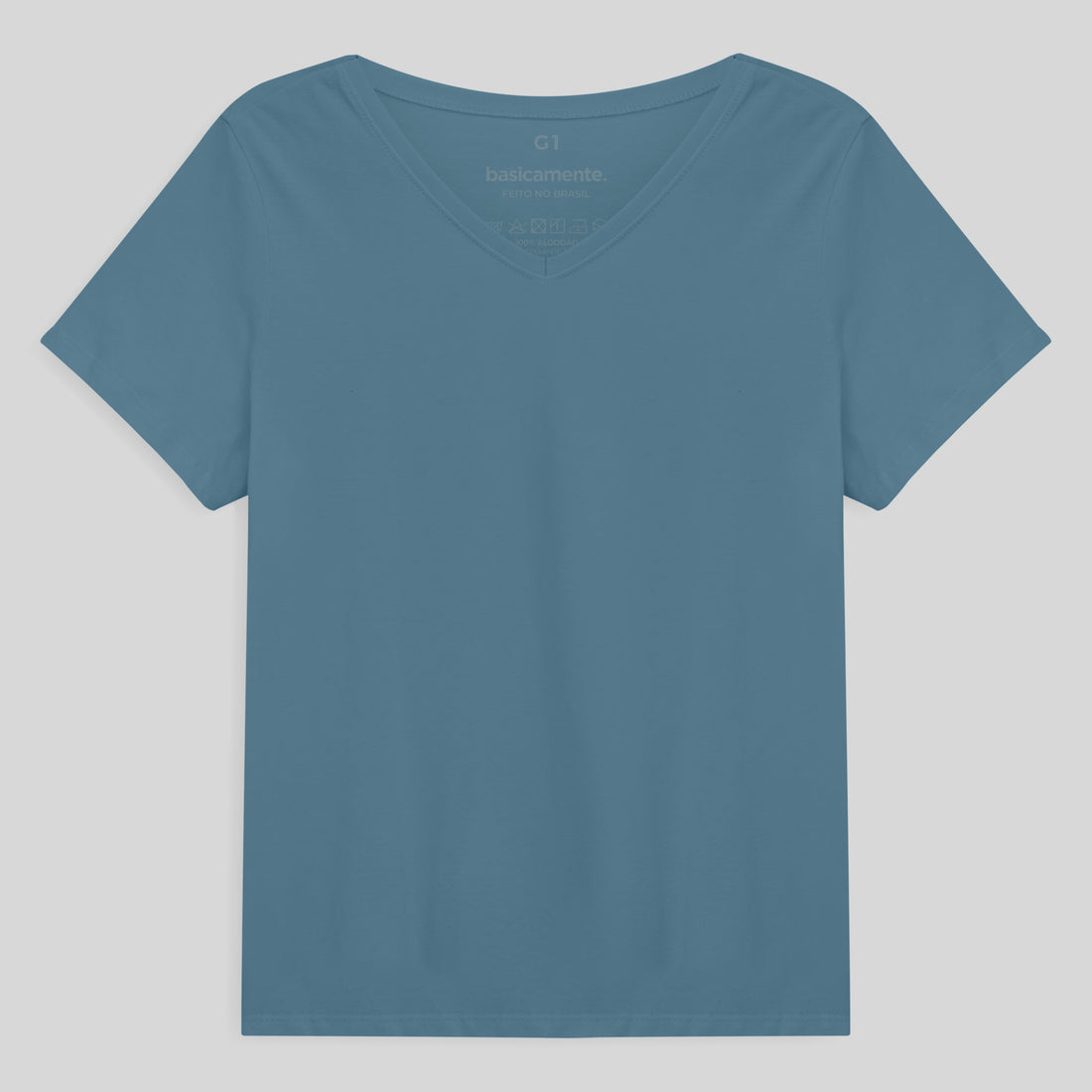 Camiseta Babylook Gola V Plus Size - Azul Celeste