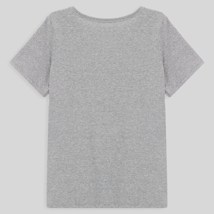 Camiseta Babylook Algodão Premium Gola V Plus Size Feminina - Mescla Claro