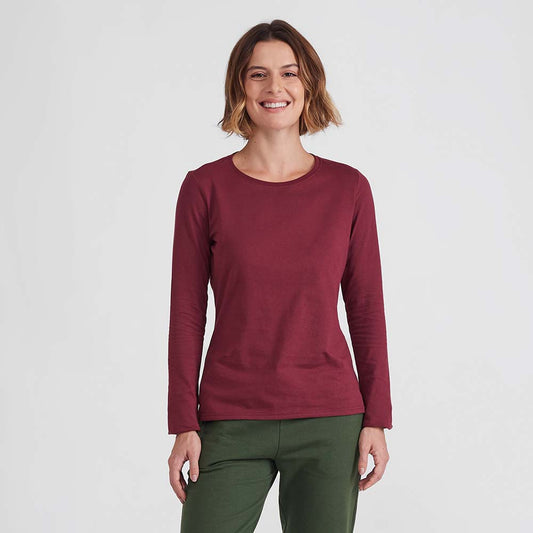 Camiseta Slim Manga Longa Feminina - Vermelho Vinho
