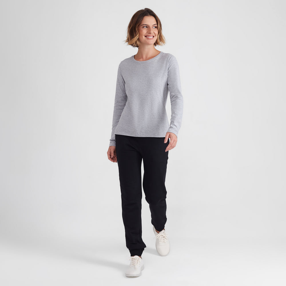 Camiseta Slim Manga Longa Feminina - Mescla Claro