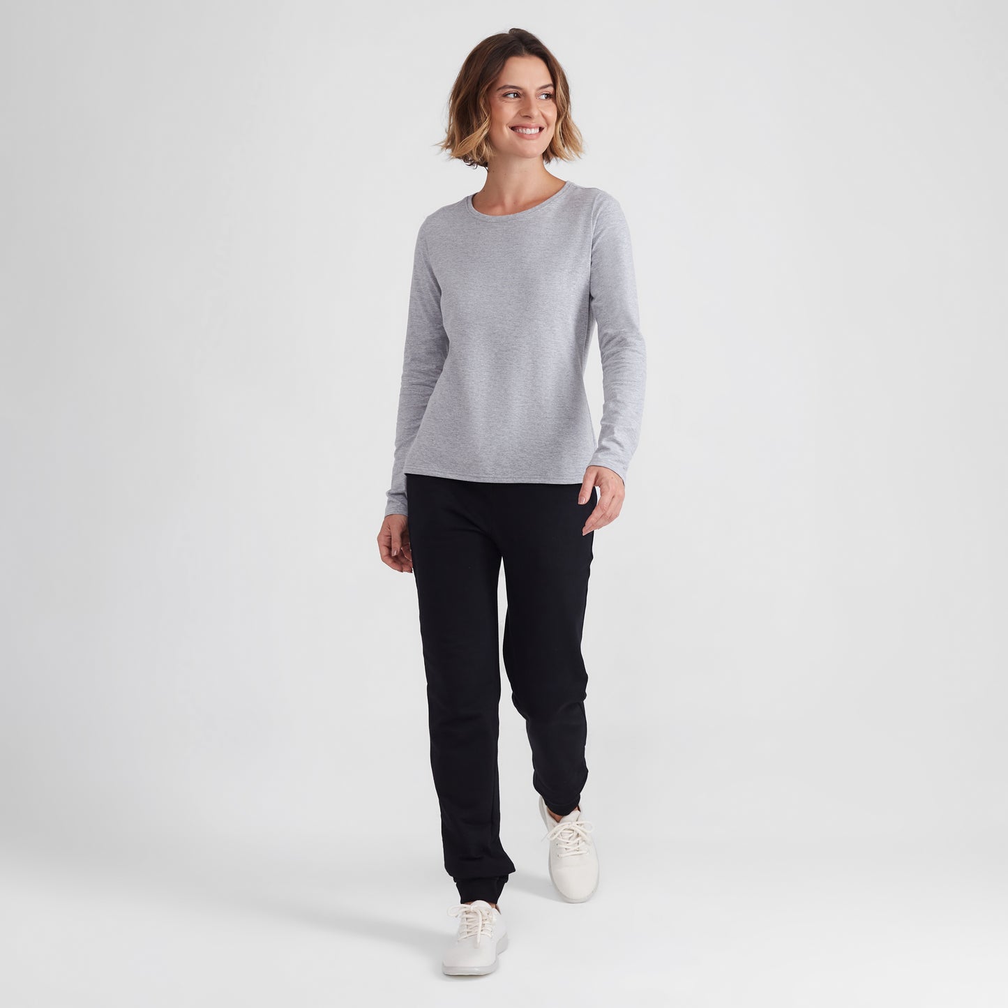 Camiseta Slim Manga Longa Feminina - Mescla Claro
