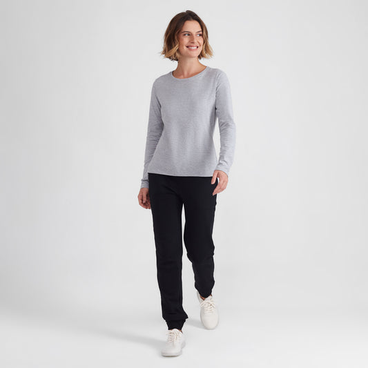 Camiseta Slim Manga Longa Feminina - Mescla Claro