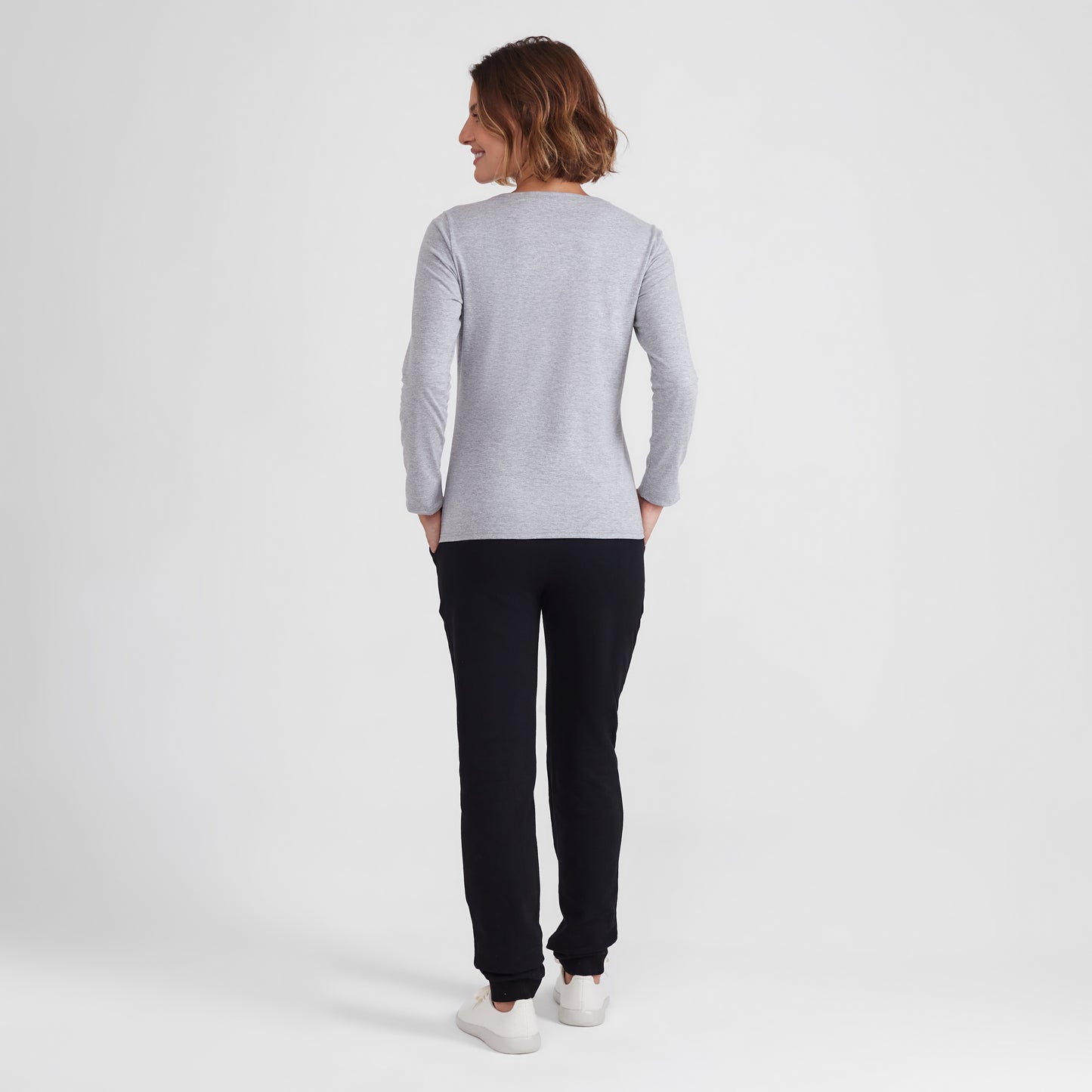 Camiseta Slim Manga Longa Feminina - Mescla Claro