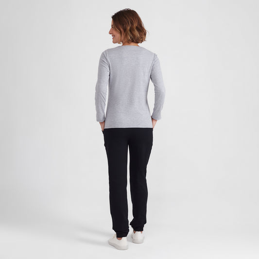Camiseta Slim Manga Longa Feminina - Mescla Claro