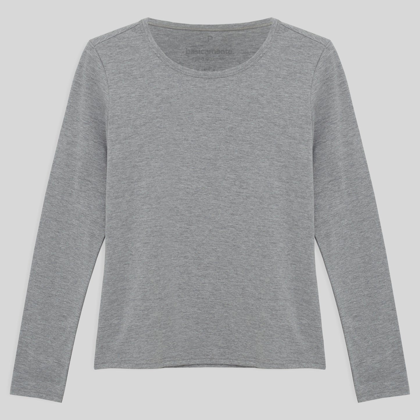 Camiseta Slim Manga Longa Feminina - Mescla Claro
