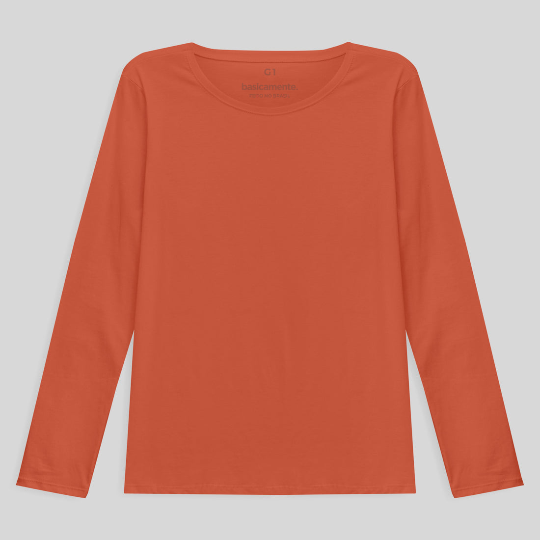 Camiseta Babylook Algodão Premium Manga Longa Plus Size Feminina - Laranja Coral