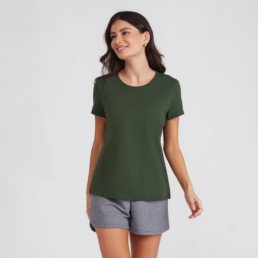 Camiseta Básica Feminina - Verde Selva