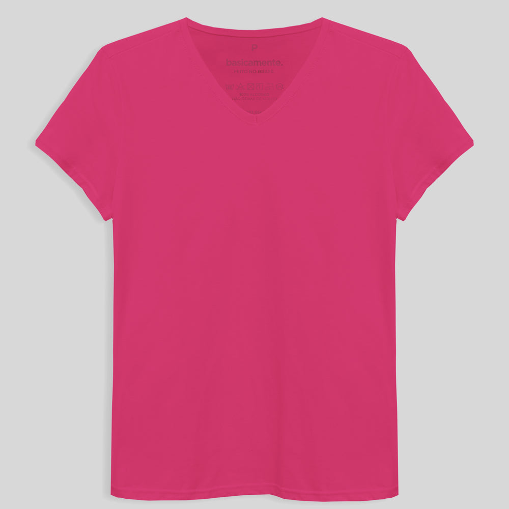 Camiseta Básica Gola V Feminina - Pink
