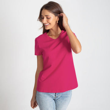 Camiseta Básica Gola V Feminina - Pink