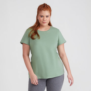 Camiseta Básica Plus Size Feminina - Verde Jade