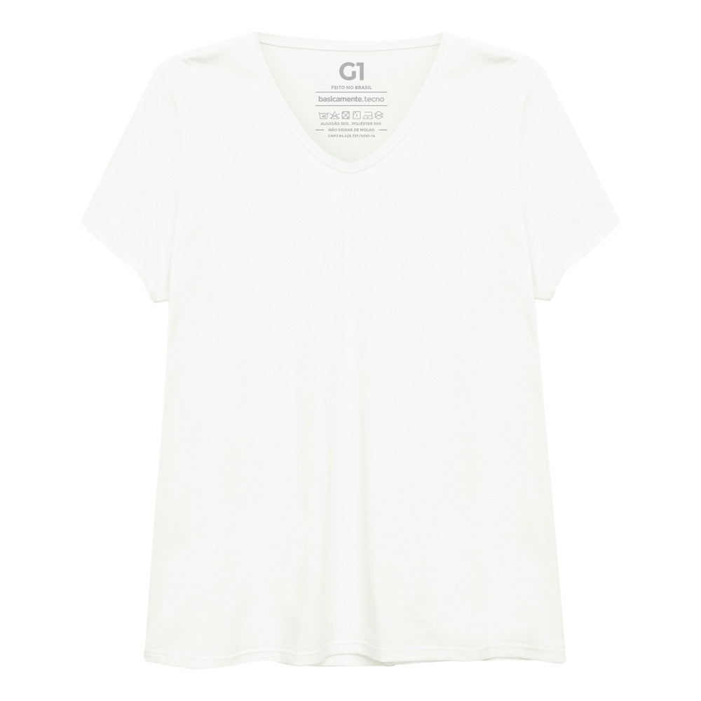 Camiseta Básica Gola V Plus Feminina - Branco