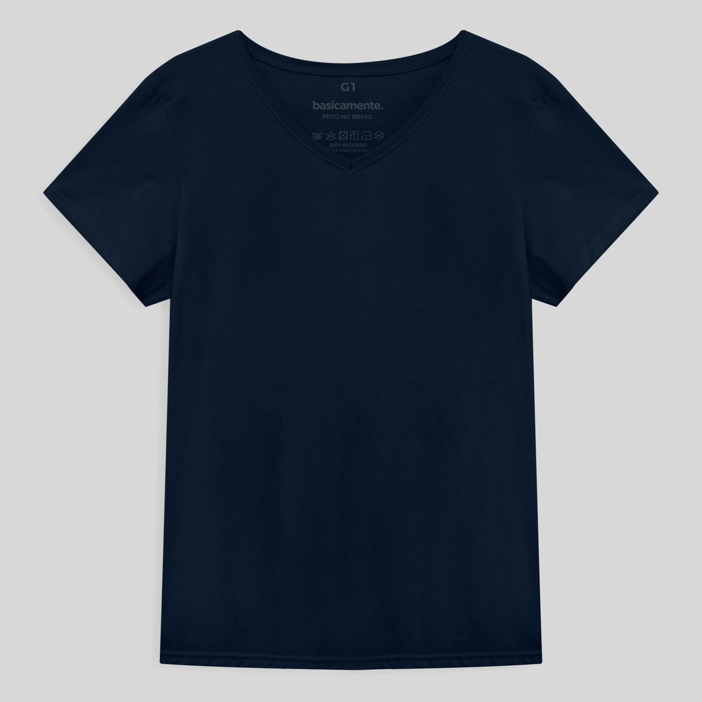 Camiseta Básica Gola V Plus Feminina - Azul Marinho