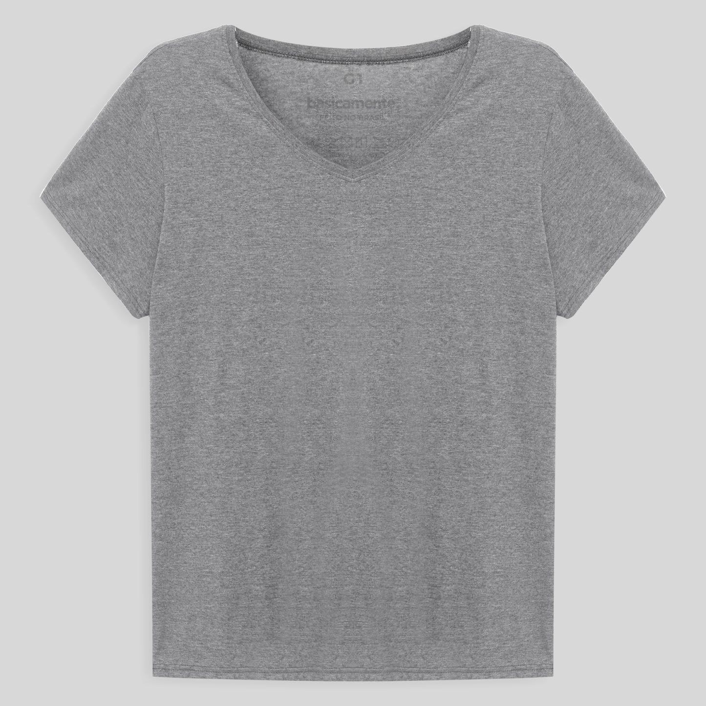 Camiseta Básica Gola V Plus Feminina - Mescla Claro