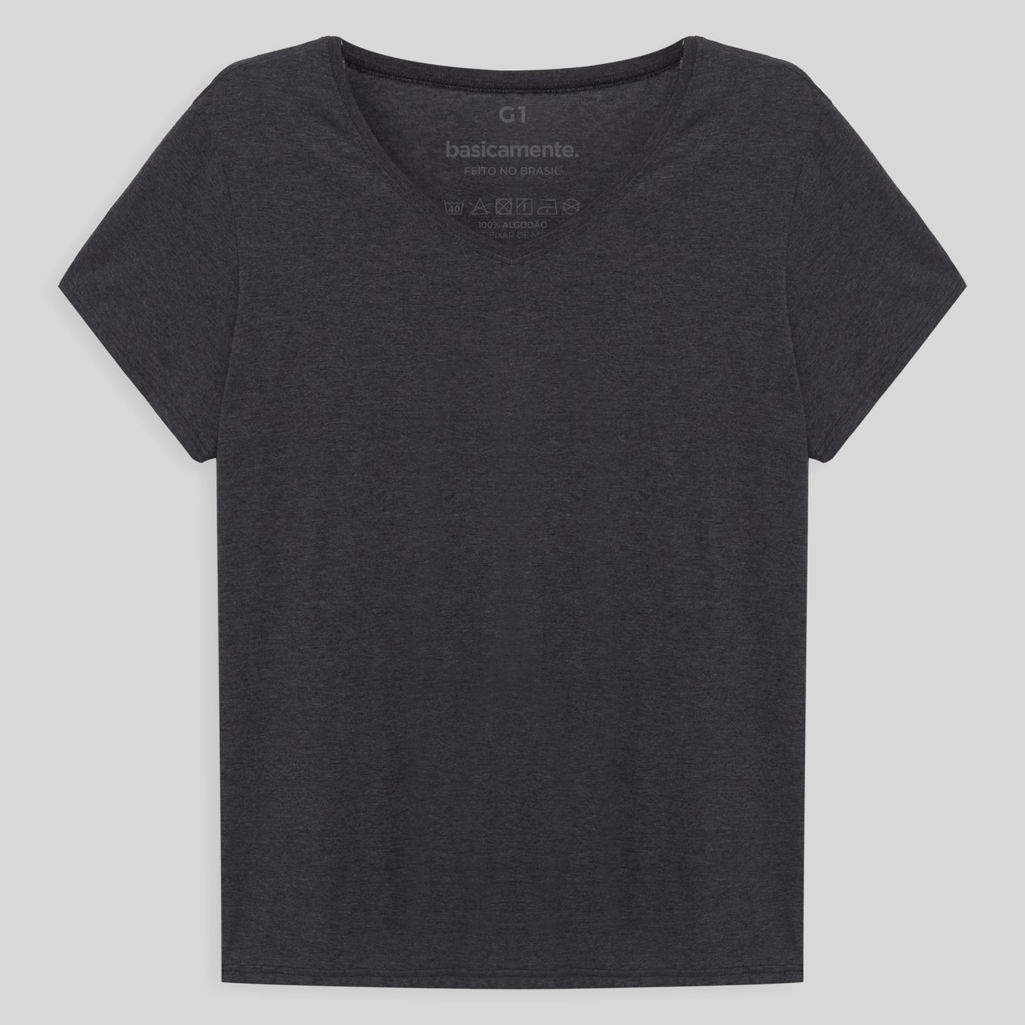 Camiseta Básica Gola V Plus Feminina - Mescla Escuro