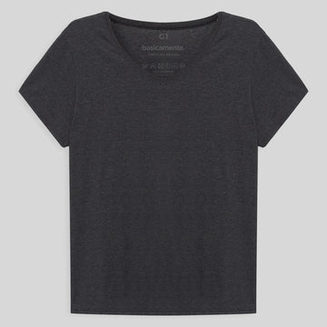 Camiseta Algodão Premium Gola V Plus Size Feminina - Mescla Escuro