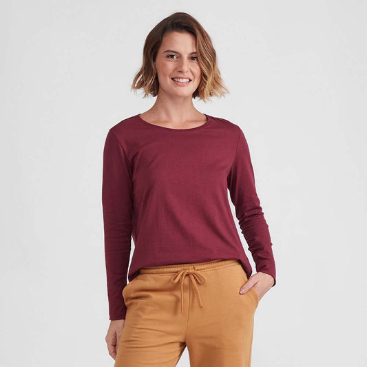 Camiseta Básica Manga Longa Feminina - Vermelho Vinho