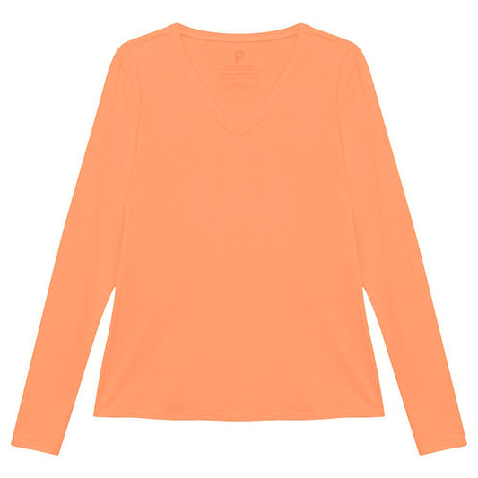 Camiseta Básica Manga Longa Gola V Feminina - Amarelo Mostarda