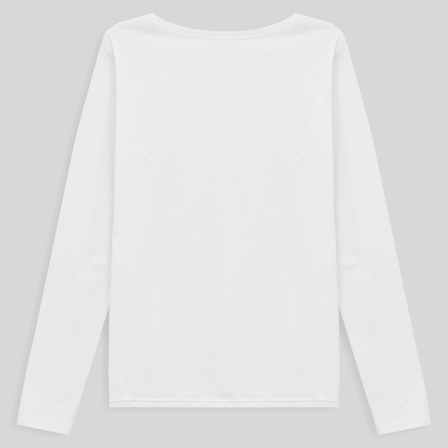 Camiseta Babylook Algodão Premium Manga Longa Gola V Plus Size Feminina - Branco