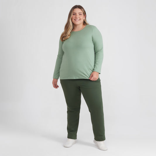 Camiseta Básica Manga Longa Plus Feminina - Verde Jade