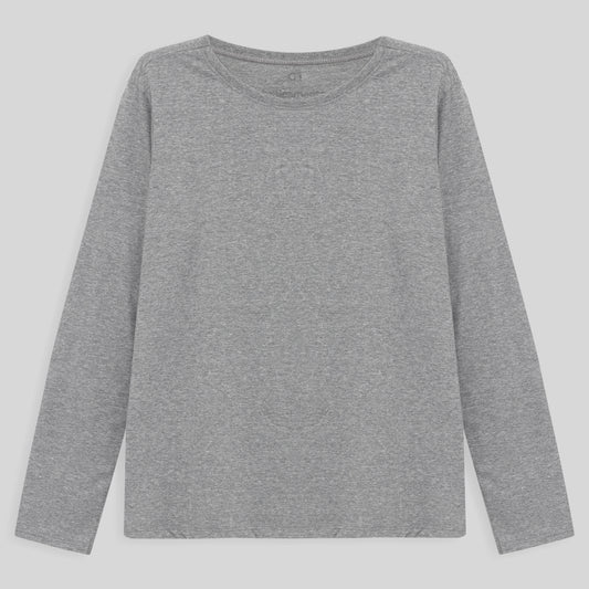 Camiseta Básica Manga Longa Plus Feminina - Mescla Claro