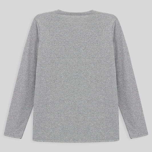 Camiseta Básica Manga Longa Plus Feminina - Mescla Claro