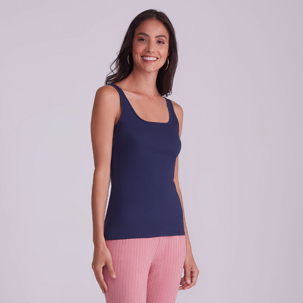 Regata Decote Quadrado Feminina - Azul Marinho
