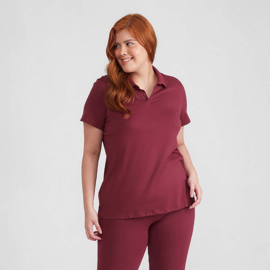 Camisa Polo Algodão Premium Plus Size Feminino - Vermelho Vinho