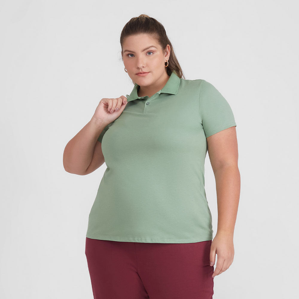 Camisa Polo Algodão Premium Plus Feminino - Verde Jade