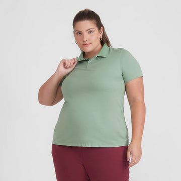 Camisa Polo Algodão Premium Plus Size Feminino - Verde Jade