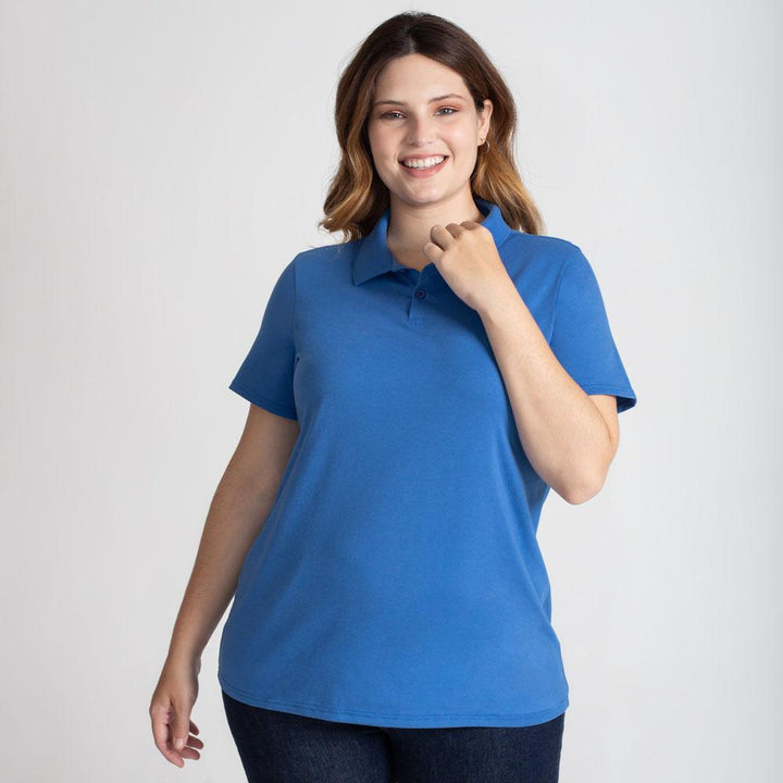 Camisa Polo Algodão Premium Plus Size Feminino - Azul Oceano