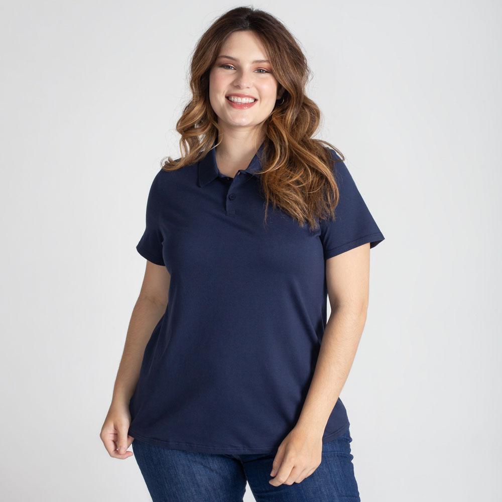 Camisa Polo Algodão Premium Plus Size Feminino - Azul Marinho