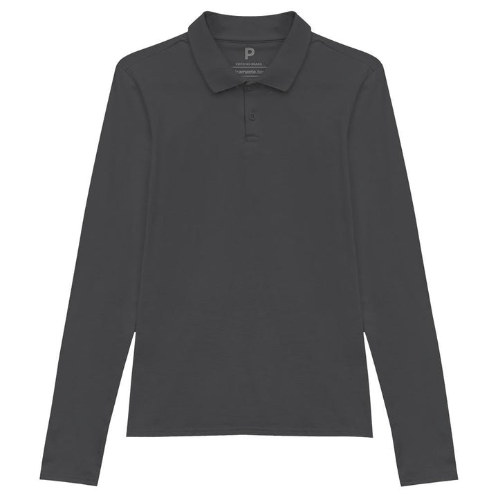 Camisa Polo Manga Longa Feminina - Cinza Ardósia