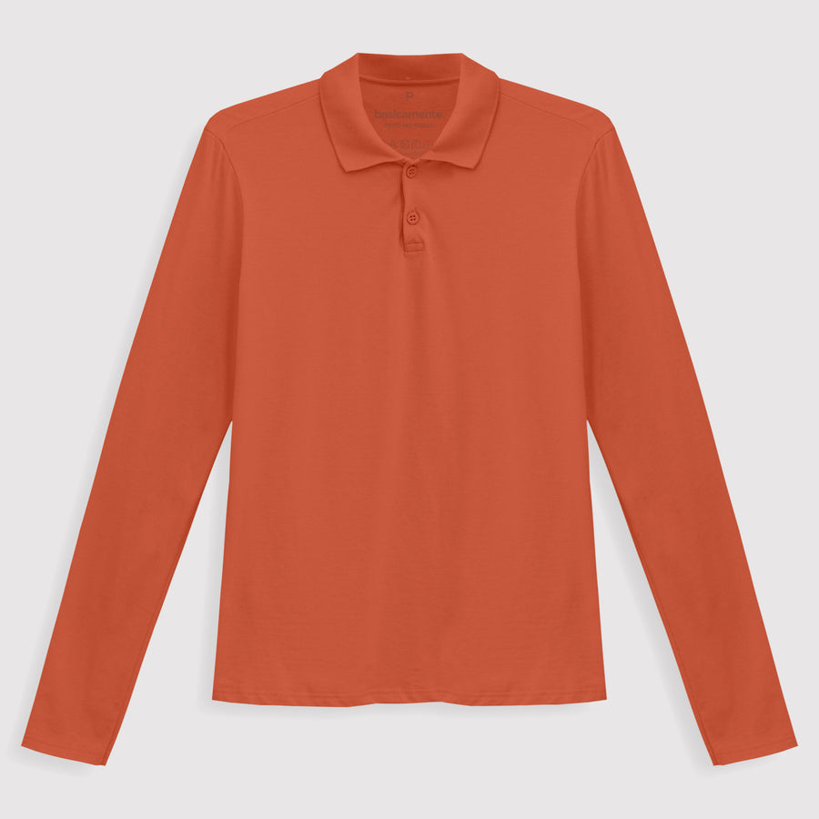 Camisa Polo Manga Longa Feminina - Laranja Coral