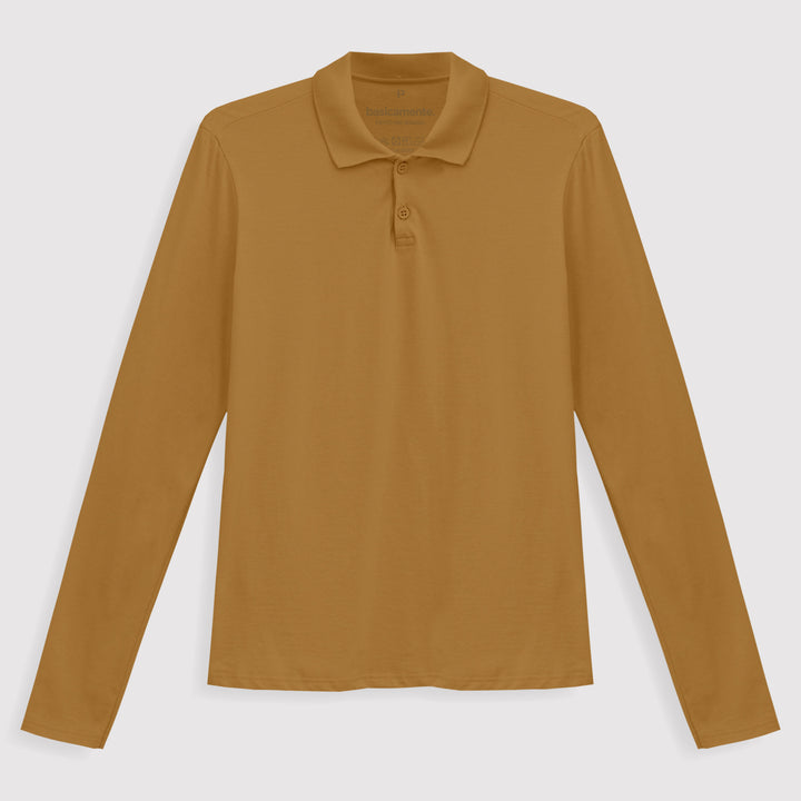 Camisa Polo Manga Longa Feminina - Ocre