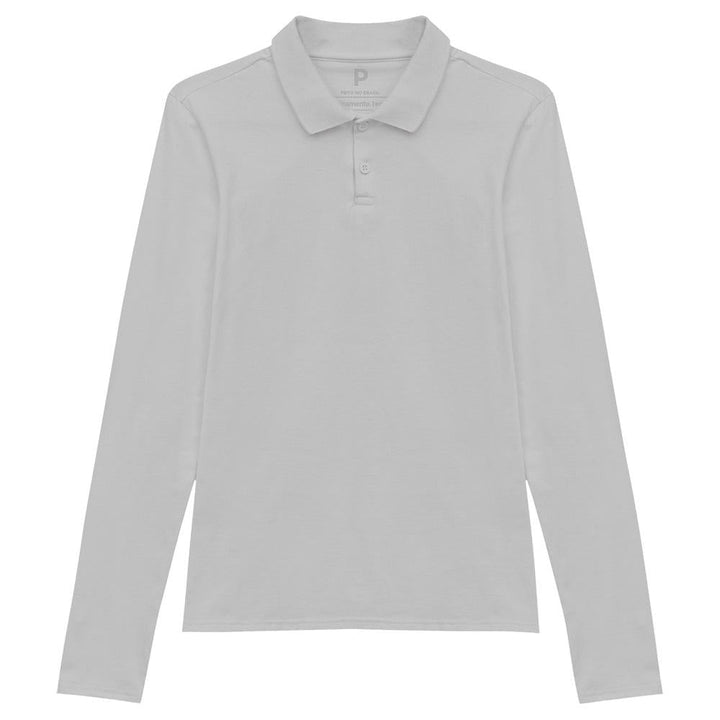 Camisa Polo Manga Longa Feminina - Cinza Areia
