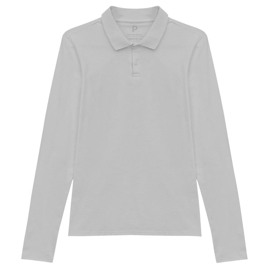 Camisa Polo Manga Longa Feminina - Cinza Areia