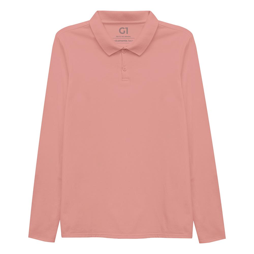 Camisa Polo Manga Longa Plus Feminina - Rose