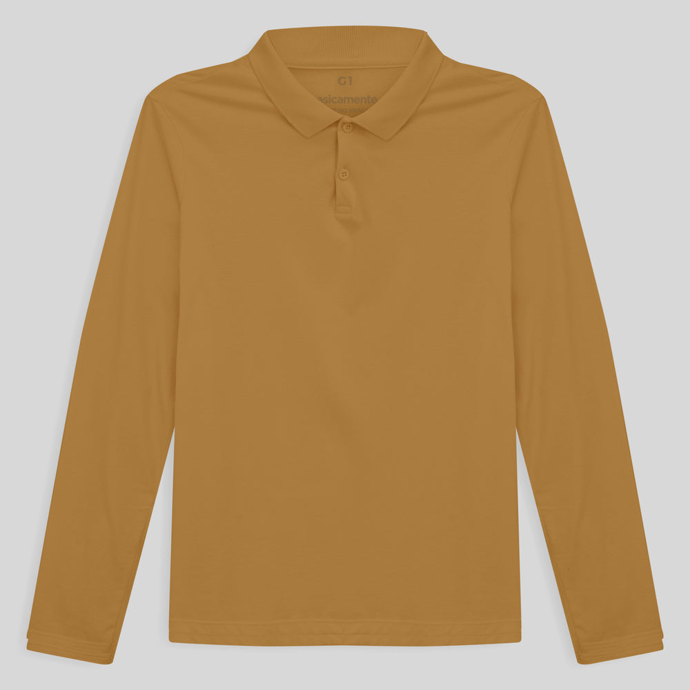 Camisa Polo Manga Longa Plus Feminina - Ocre