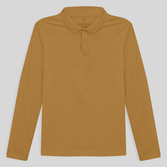 Camisa Polo Manga Longa Plus Feminina - Ocre