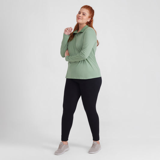 Camisa Polo Manga Longa Plus Feminina - Verde Jade