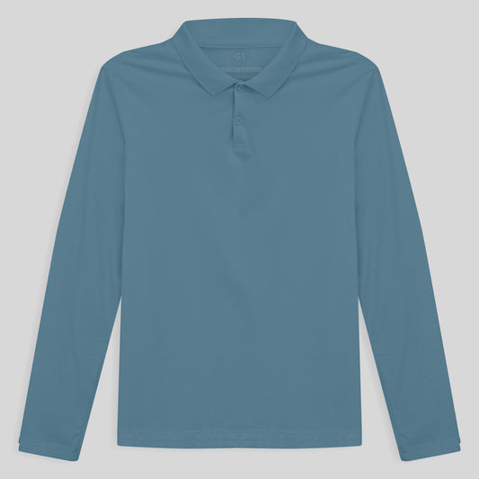 Camisa Polo Manga Longa Plus Feminina - Azul Celeste